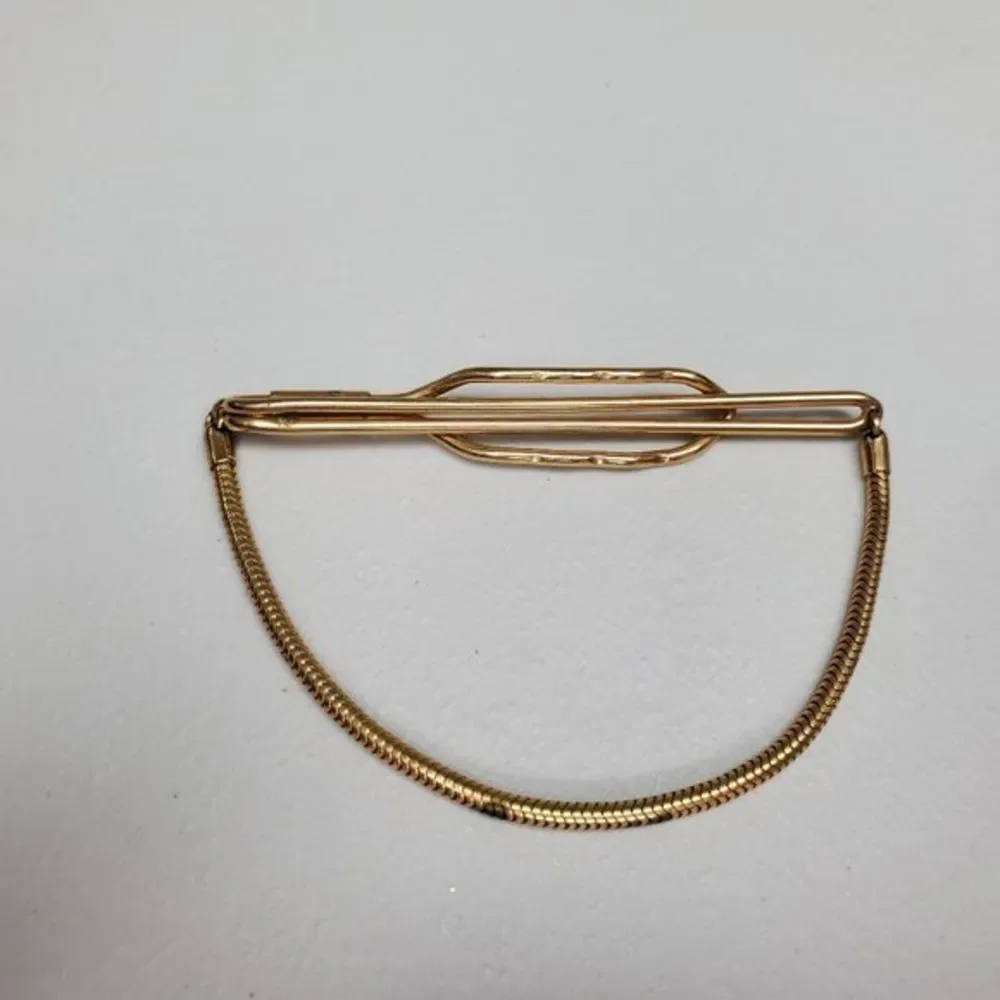 Anson Tie Bar Chain Gold Tone Stripe Basic Classic Draped Clip Wire Dainty Thin